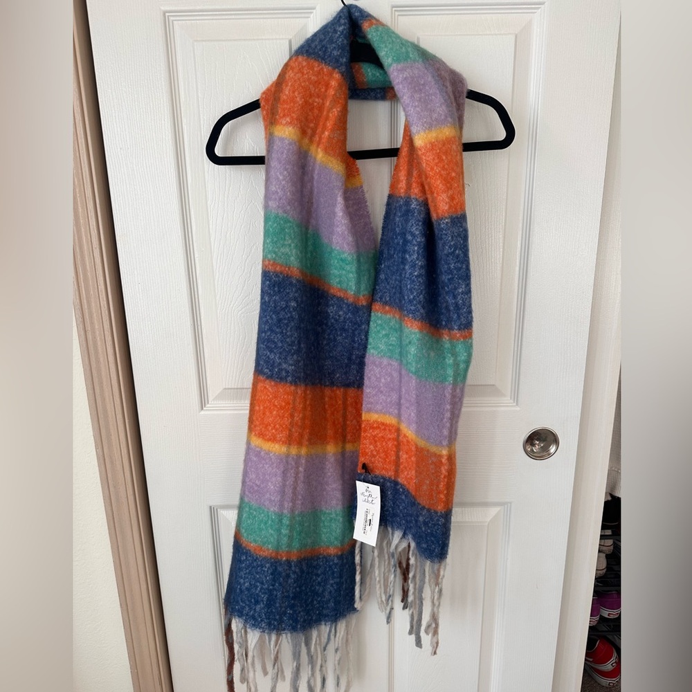 NWT Colorful Striped/ Plaid Scarf with Fringe